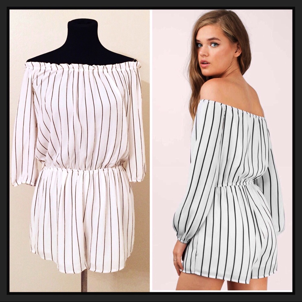 🆕 Black and White Striped Romper - Picture 1 of 6